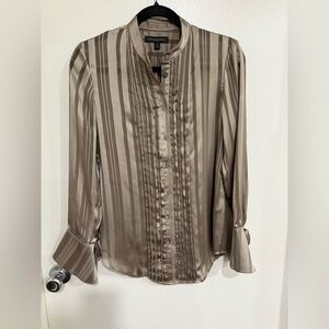 Banana Republic Taupe Striped Blouse sheer Size XS has a bow tie sleeves.